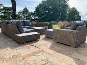 4 Seasons Outdoor Kingston Large Teak Corner Set in Pure Weave | Shackletons