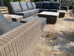 4 Seasons Outdoor Kingston Large Teak Corner Set in Pure Weave | Shackletons