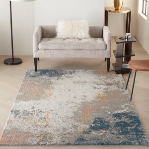 Nourison Rugs Rustic Textures Rectanglular RUS13 Rug in Grey Blue 22m x 16m | Shackletons