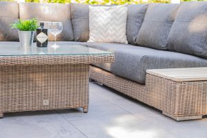 4 Seasons Outdoor Kingston Full Teak Corner Set with 90cm Hi Lo Nest Table and 2 Armchairs | Shackletons