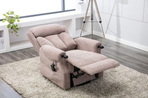 Denmark Riser Recliner Chair in Brushstroke Mocha Fabric | Shackletons