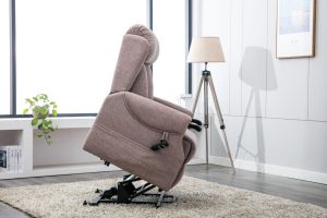 Denmark Riser Recliner Chair in Brushstroke Mocha Fabric | Shackletons