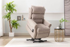 Luxembourg Riser Recliner Chair in Cha Cha Oat Fabric | Shackletons