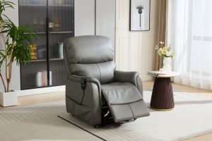 Normandy Riser Recliner Chair in Dark Grey Leather | Shackletons