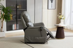 Normandy Riser Recliner Chair in Dark Grey Leather | Shackletons