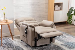 Valencia Riser Recliner Chair in Pebble Plush Fabric | Shackletons