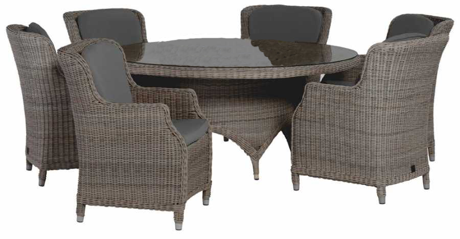 4 Seasons Outdoor Brighton 170cm Round 6 Seat Dining Set in Pure Weave