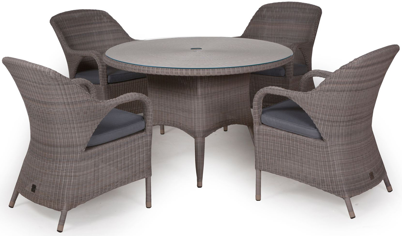 4 Seasons Outdoor Sussex 120cm 4 Seat Dining Set in Polyloom Pebble