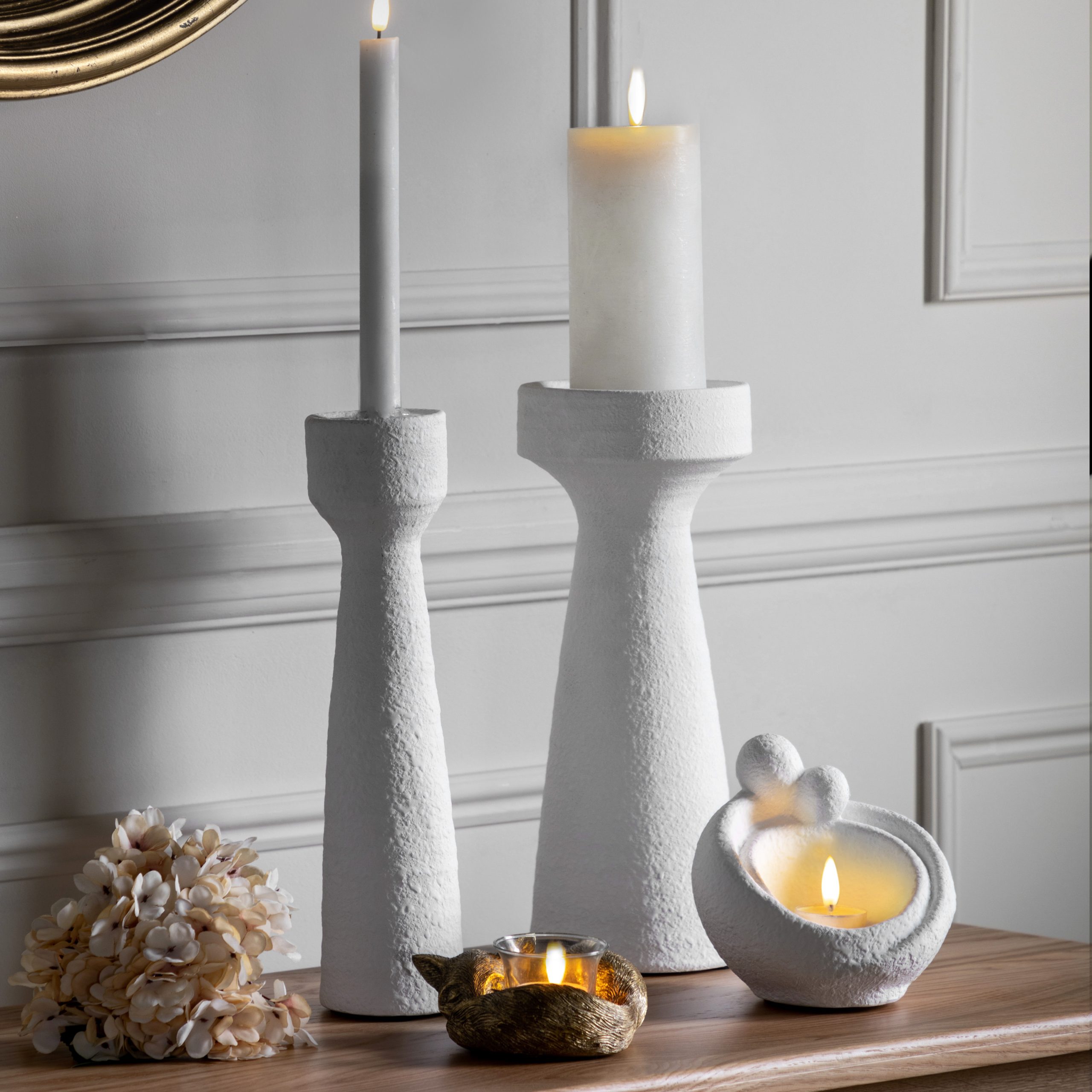 Gallery Direct Luna Candlestick Small White (S/2)