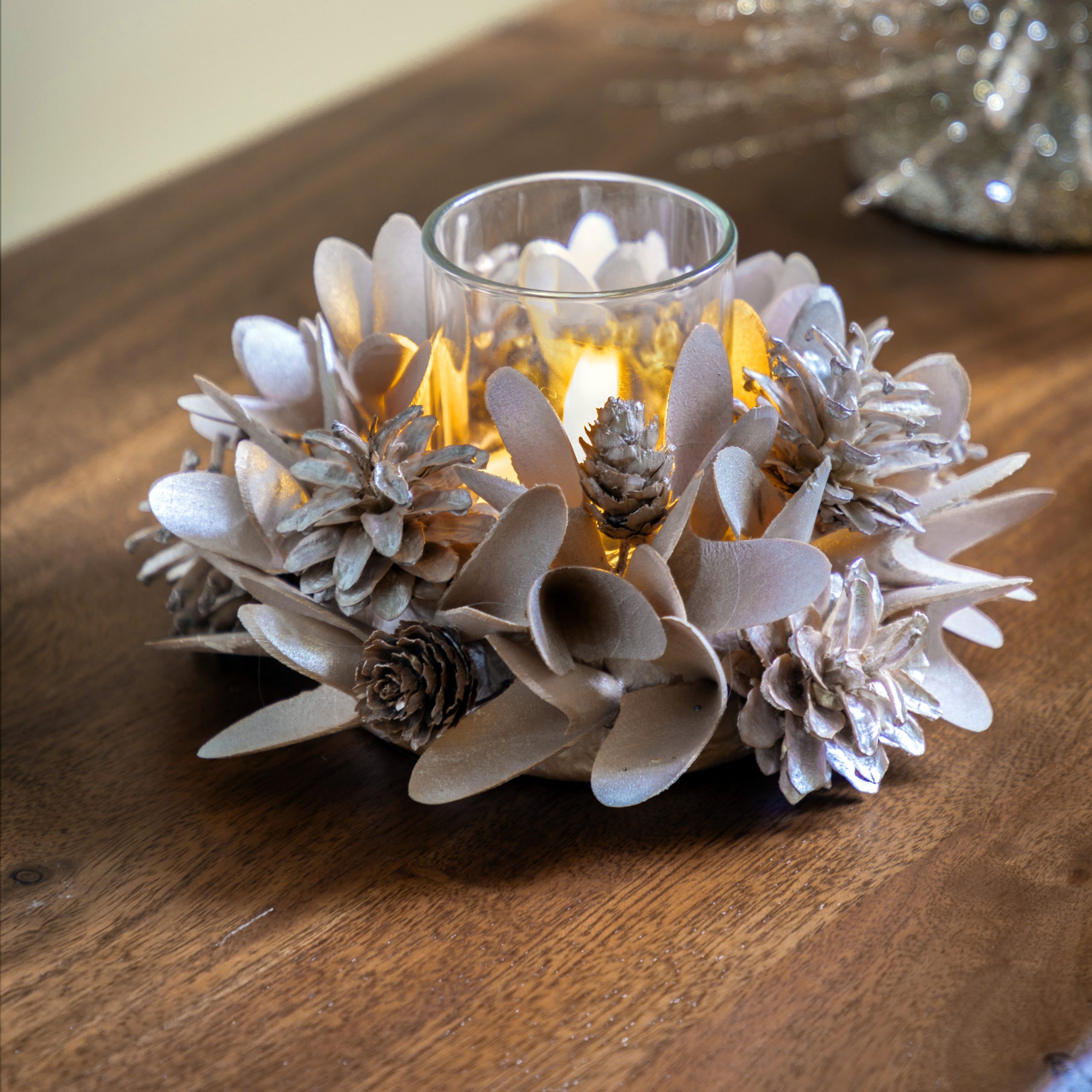 Gallery Direct Blush Cone & Floral Tealight Holder