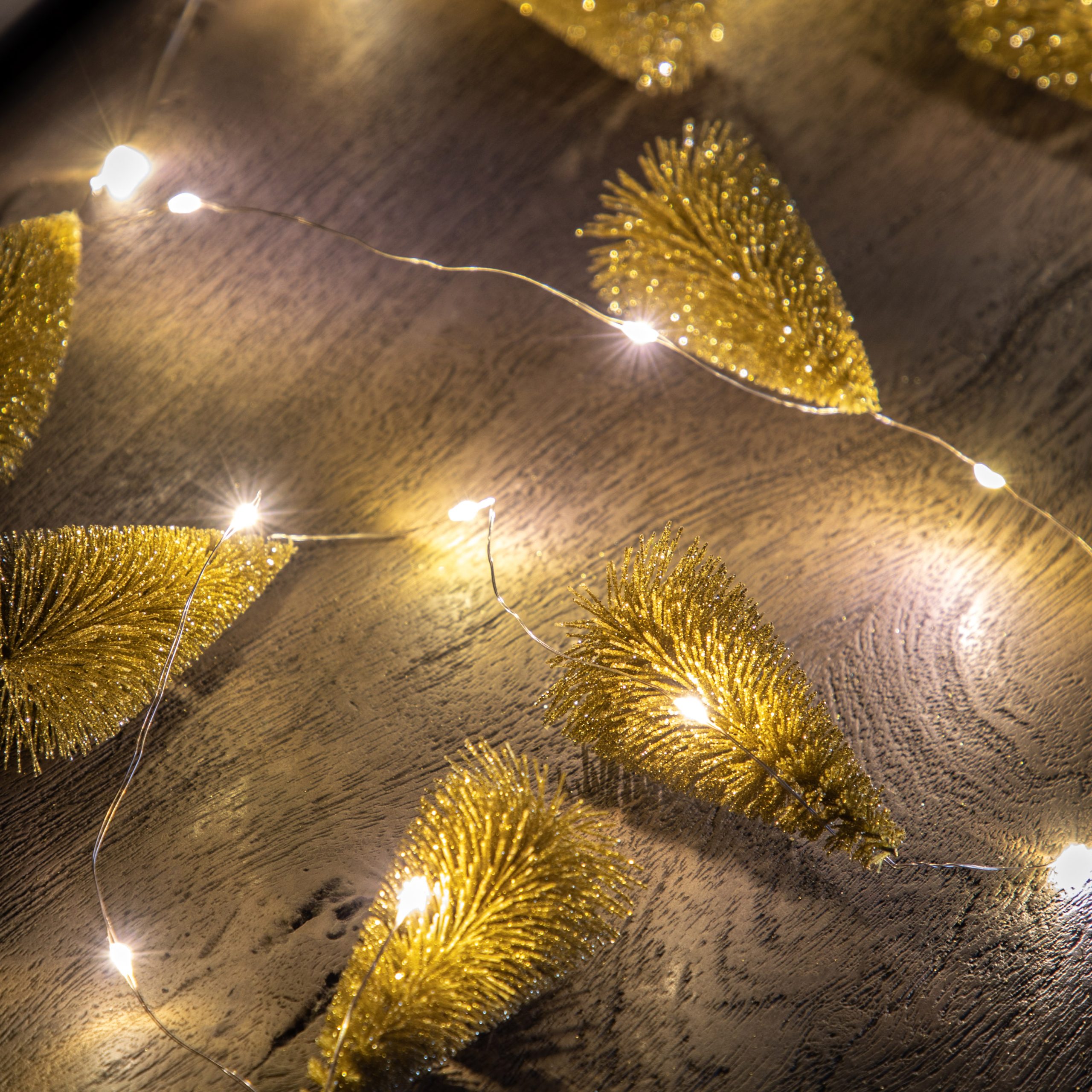 Gallery Direct Brush Tree Garland  LED Lights Gold