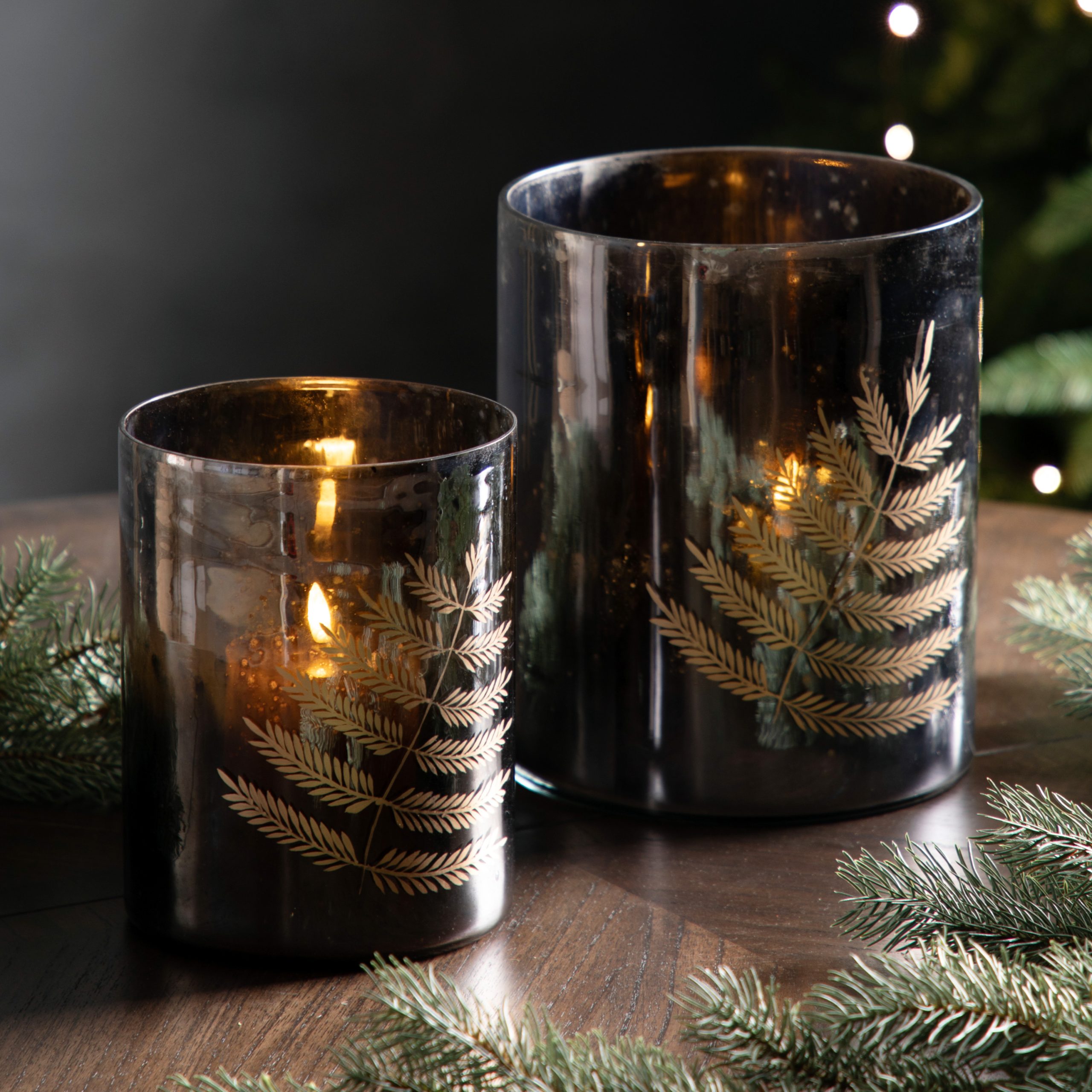 Gallery Direct Fern Hurricane Small Black Gold Vase