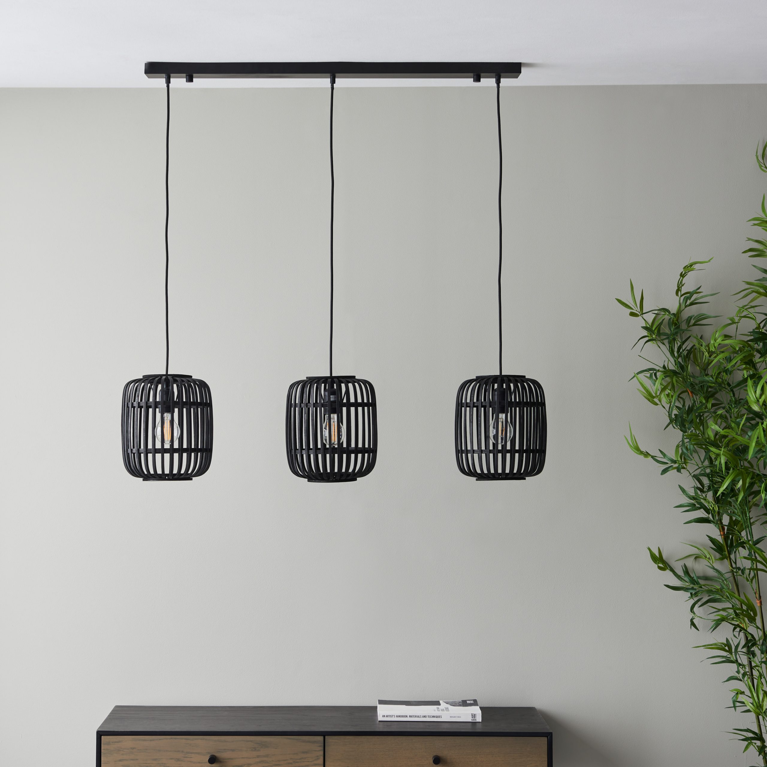 Gallery Direct Mathias 3 Pendant Light Dark Bamboo