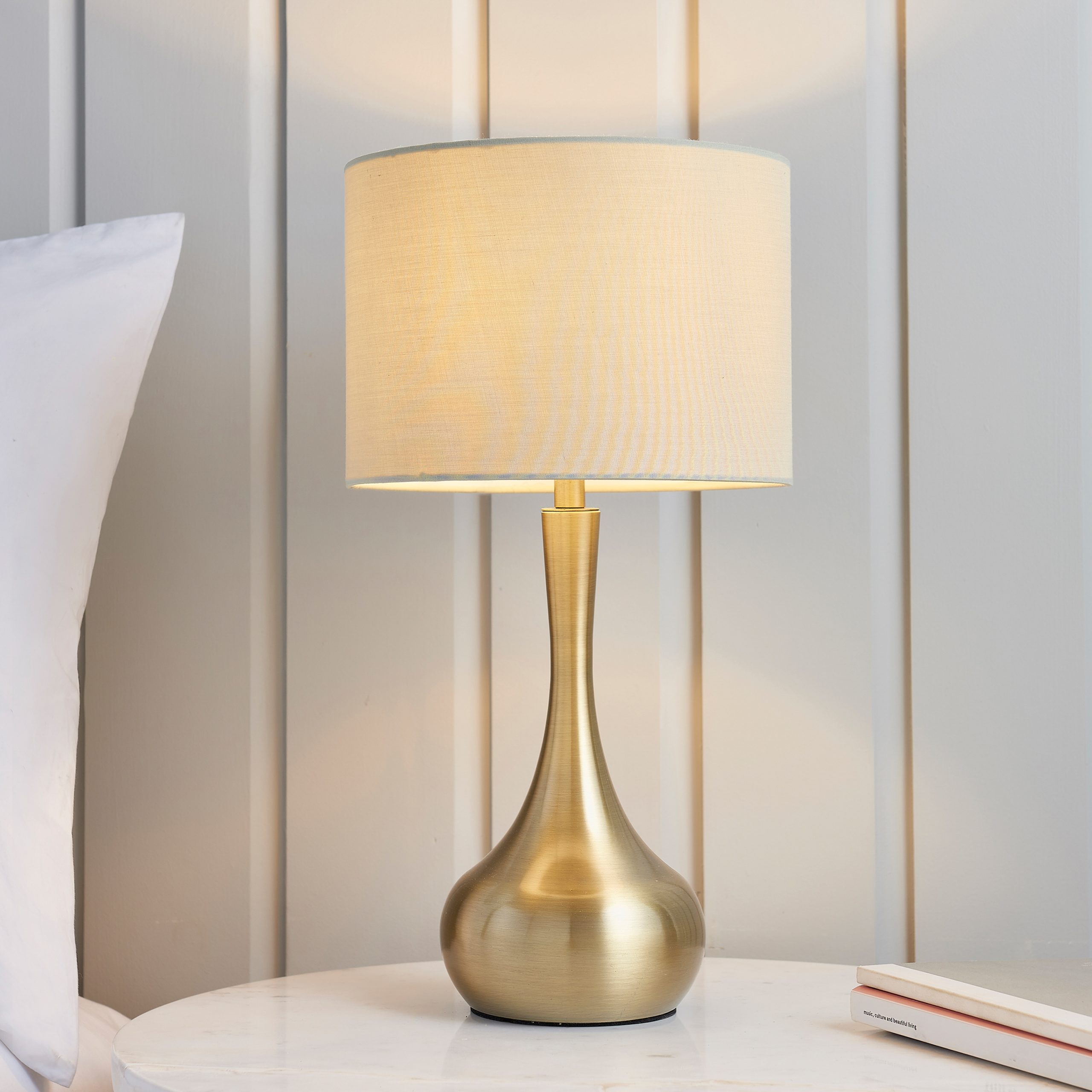 Gallery Direct Piccadilly Table Lamp Brass & Taupe