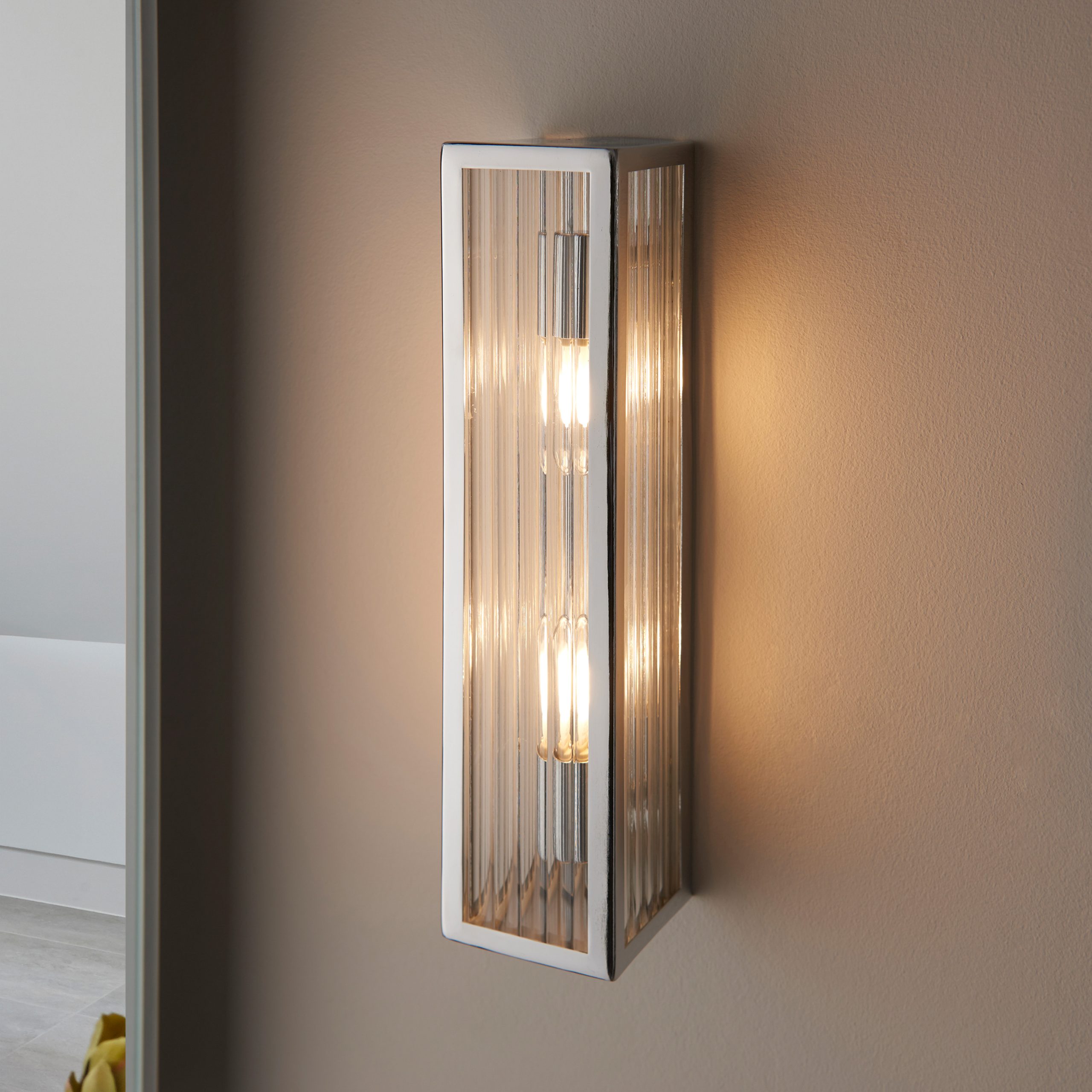 Gallery Direct Newham Bathroom 2 Wall Light Chrome/Clear Ribbed