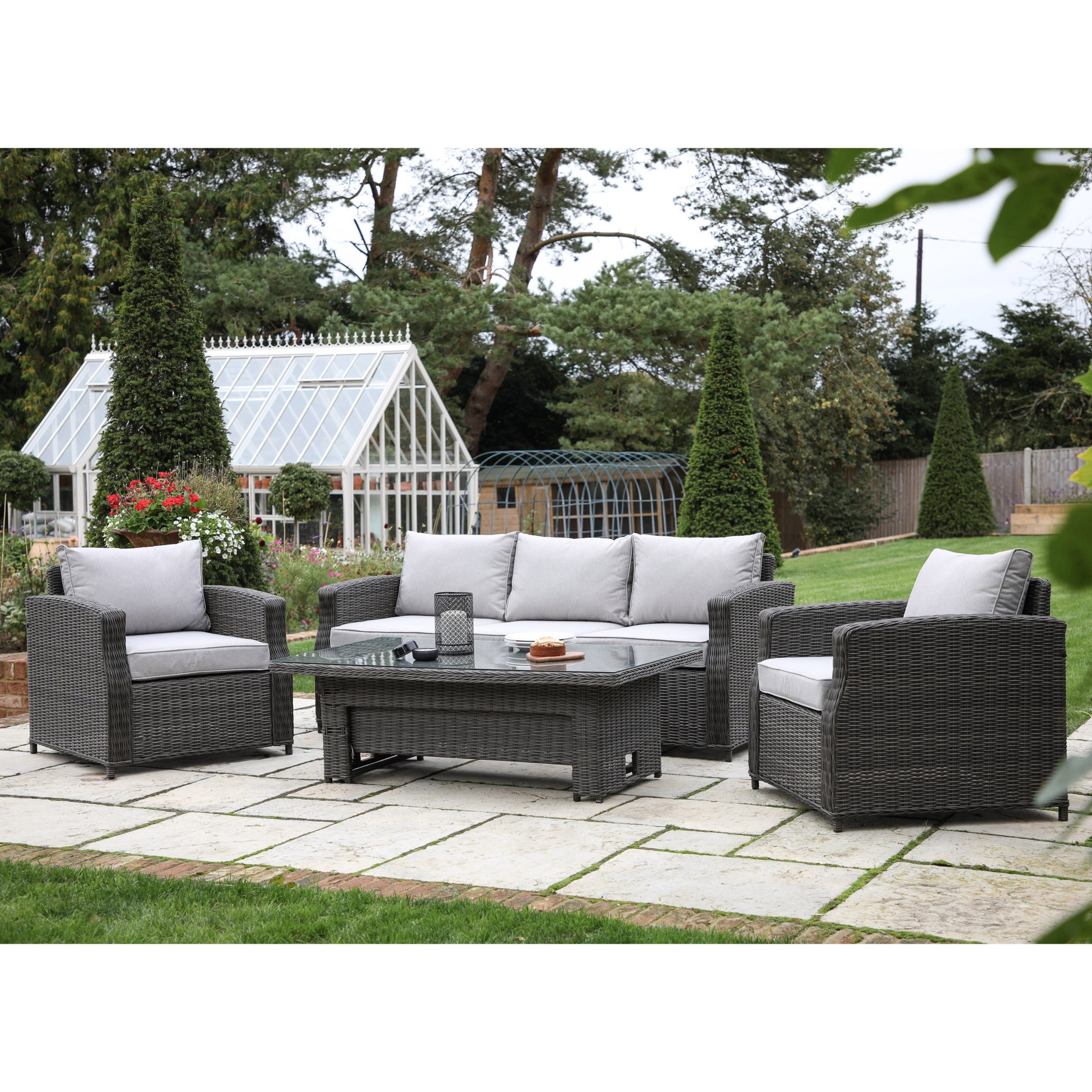 Gallery Outdoor Sovera 3 Seater Dining Set Rising Table Grey