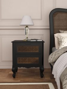 Laura Ashley Montpellier 2 Drawer Bedside Chest in Black | Shackletons