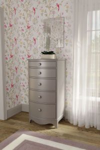 Laura Ashley Broughton 5 Drawer Tall Chest in Pale French Grey | Shackletons