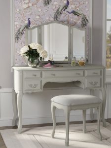 Laura Ashley Provencale Dove Grey 5 Drawer Dressing Table and Stool Set | Shackletons