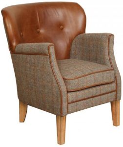 Vintage Elston Chair in Hunting Lodge Harris Tweed Fabric and Leather | Shackletons