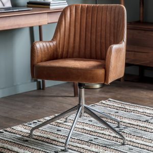 Gallery Direct Curie Swivel Chair Vintage Brown Leather | Shackletons