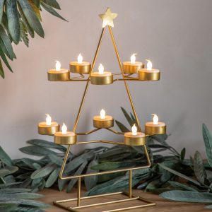 Gallery Direct Xmas Tree Tealight Holder Gold | Shackletons