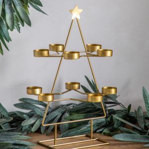 Gallery Direct Xmas Tree Tealight Holder Gold | Shackletons