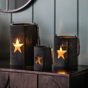 Gallery Direct Midnight Star Lantern Medium Bamboo | Shackletons