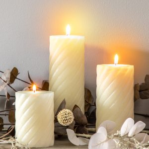 Gallery Direct Vanilla Pillar Candle Twist Ivory Pack of 2 | Shackletons