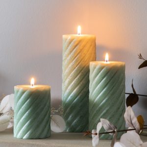 Gallery Direct Vanilla Pillar Candle Twist Sage Pack of 2 | Shackletons