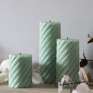 Gallery Direct Vanilla Pillar Candle Twist Sage Pack of 2 | Shackletons