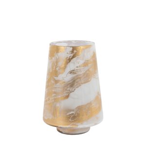 Gallery Direct Marbled Hurricane Medium Gold White Candle Holder | Shackletons