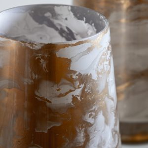 Gallery Direct Marbled Hurricane Medium Gold White Candle Holder | Shackletons