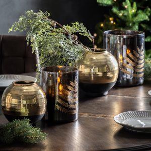 Gallery Direct Fern Hurricane Small Black Gold Vase | Shackletons