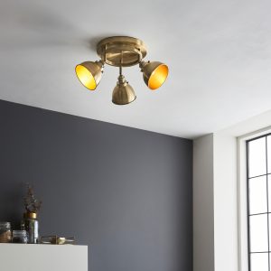 Gallery Direct Wyatt 3 Round Ceiling Light Brass | Shackletons