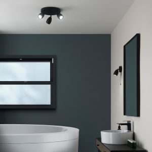 Gallery Direct Porto Bathroom 3 Ceiling Light Black | Shackletons