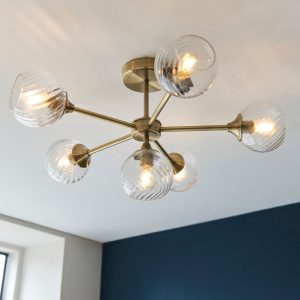 Gallery Direct Allegra 6 Ceiling Light Antique Brass | Shackletons