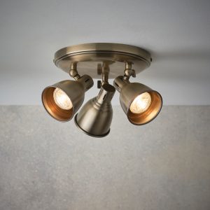 Gallery Direct Westbury 3 Round Ceiling Light Antique Brass | Shackletons