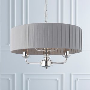 Gallery Direct Highclere 3 Pendant Lght Nckel Chrcoal 300 760mm | Shackletons