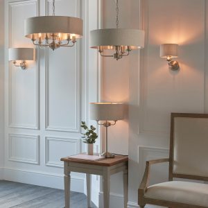 Gallery Direct Highclere 3 Table Light Chrome Natural Linen | Shackletons