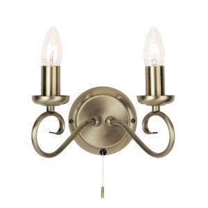 Gallery Direct Trafford 2 Wall Light Antique Brass | Shackletons