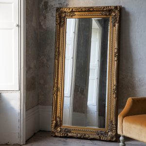 Gallery Direct Carved Louis Leaner Mirror Gold | Shackletons